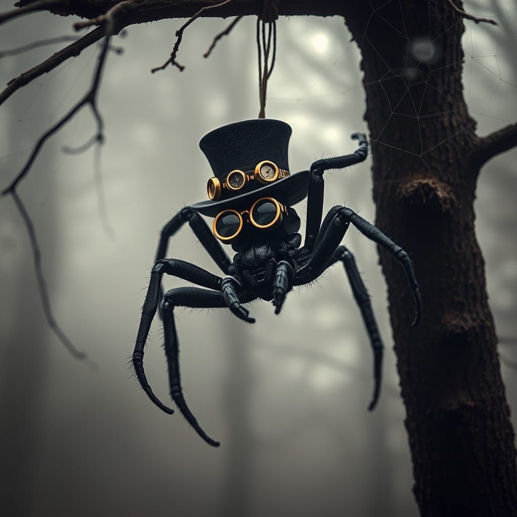 Steampunk Spider in Foggy Forest