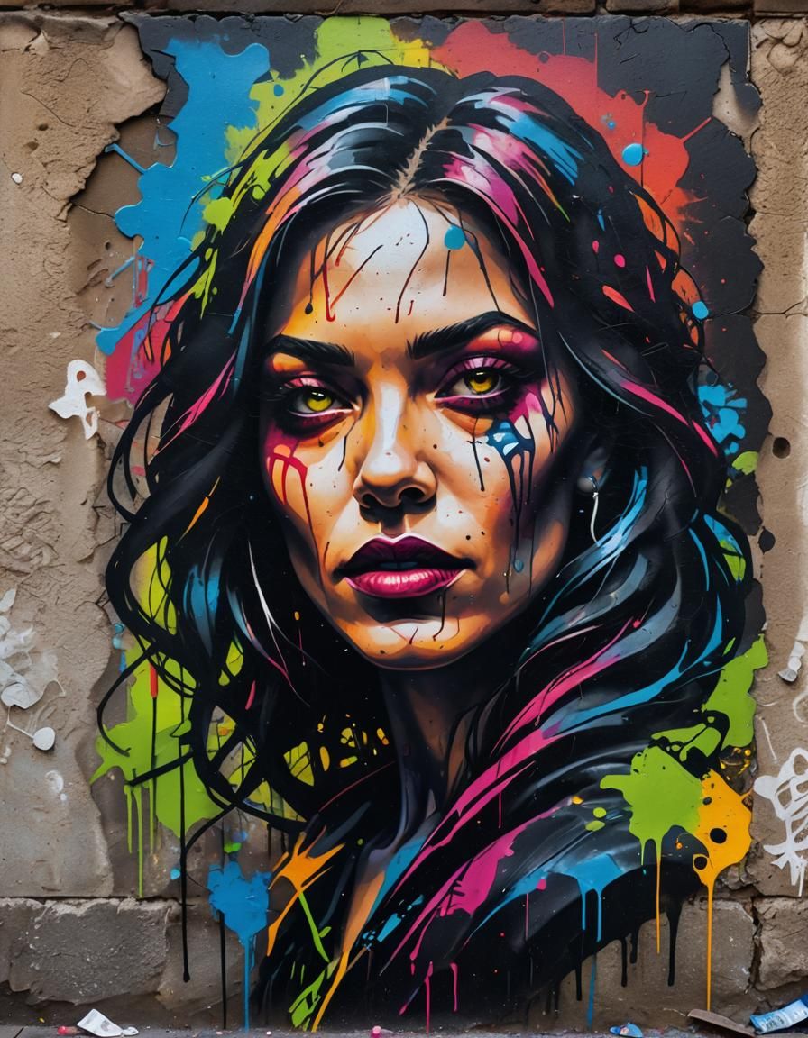 Mysterious Woman Portrait in Graffiti Stencil Art