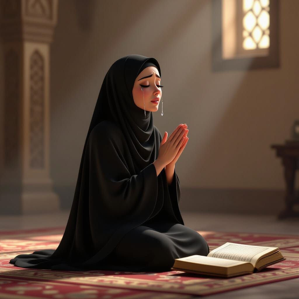 Muslim Mother Praying: Evocative 3D Render