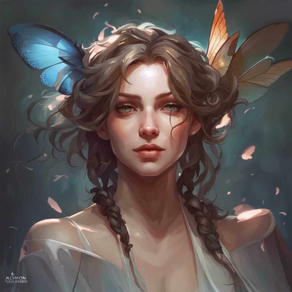 Butterfly Winged Fairy Portrait in Hyperdetailed Style