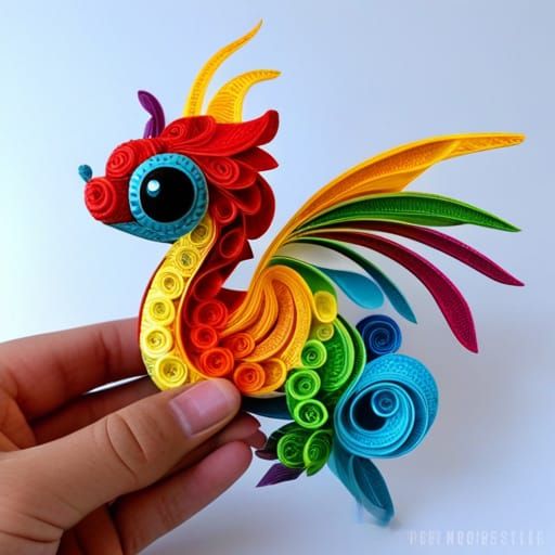 Rainbow Baby Dragon 3D Paper Sculpture