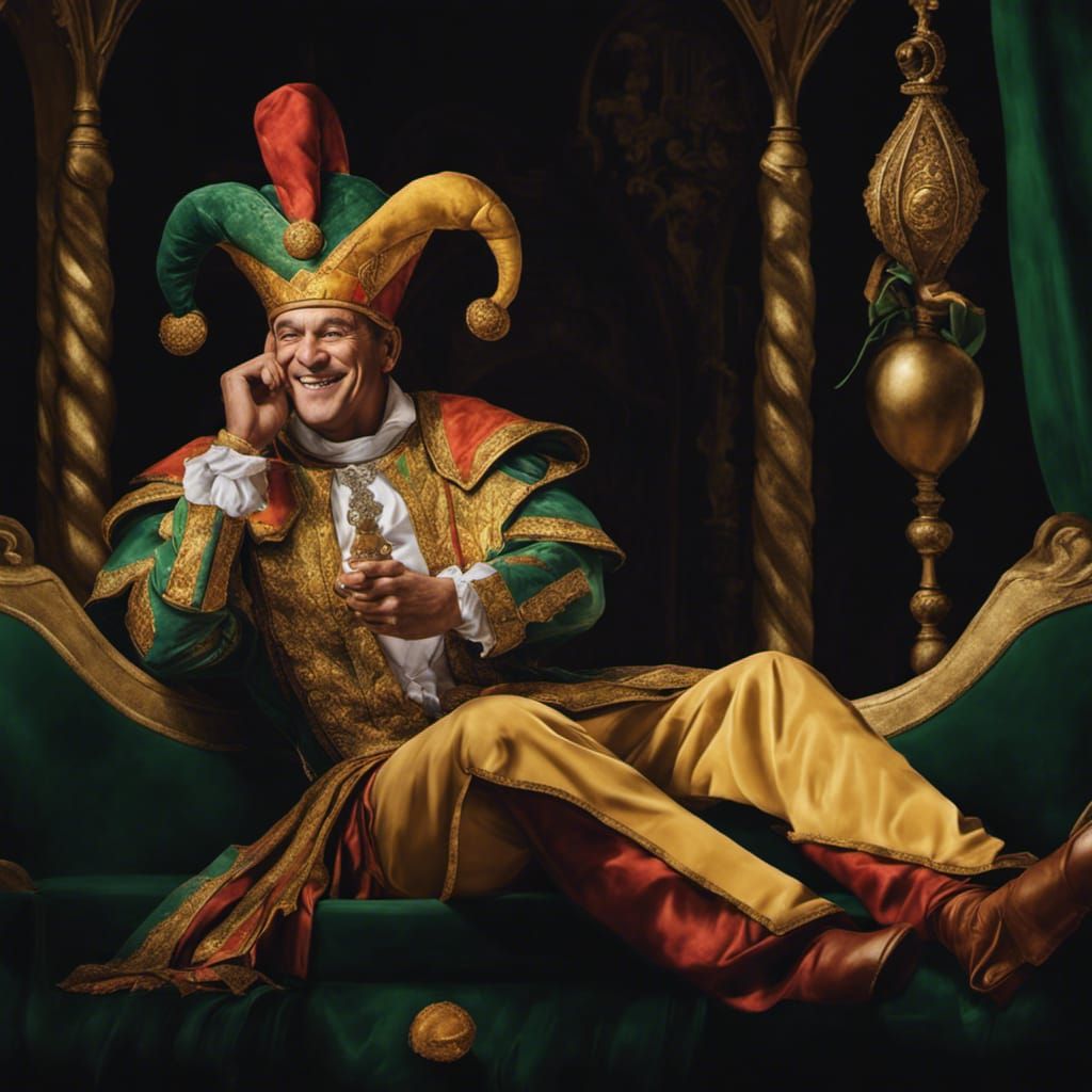 Medieval Jester on Throne, Dark Fantasy Concept Art