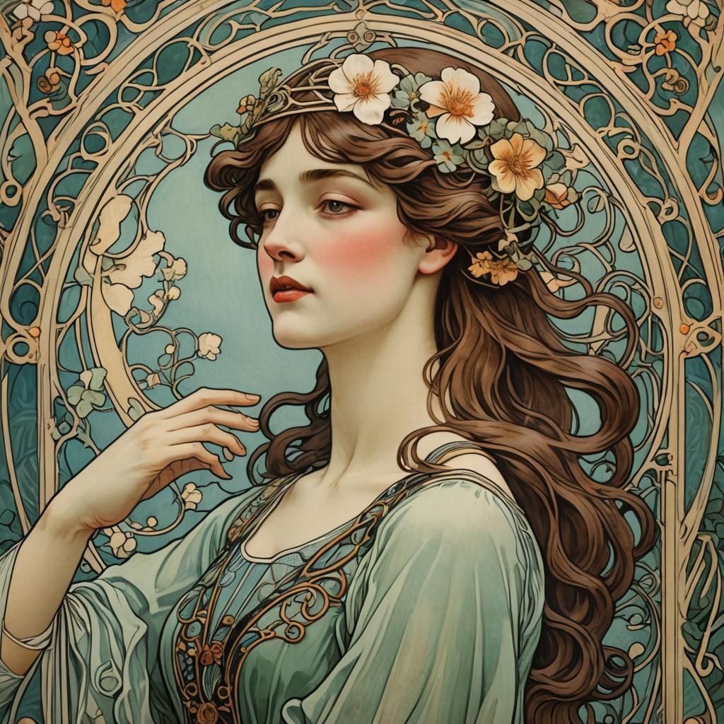 Art Nouveau Woman Holding Her Breath