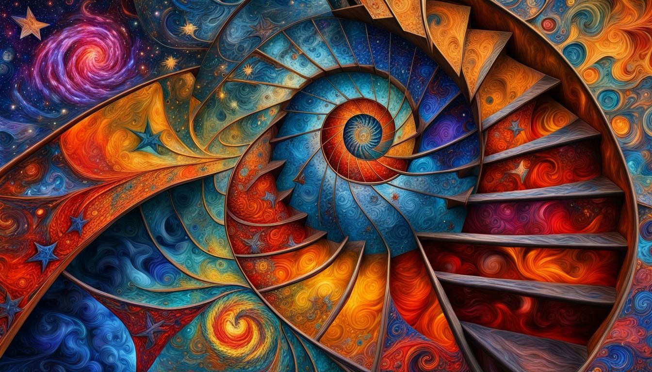 Fibonacci Stars in Impasto Oil Paint Style