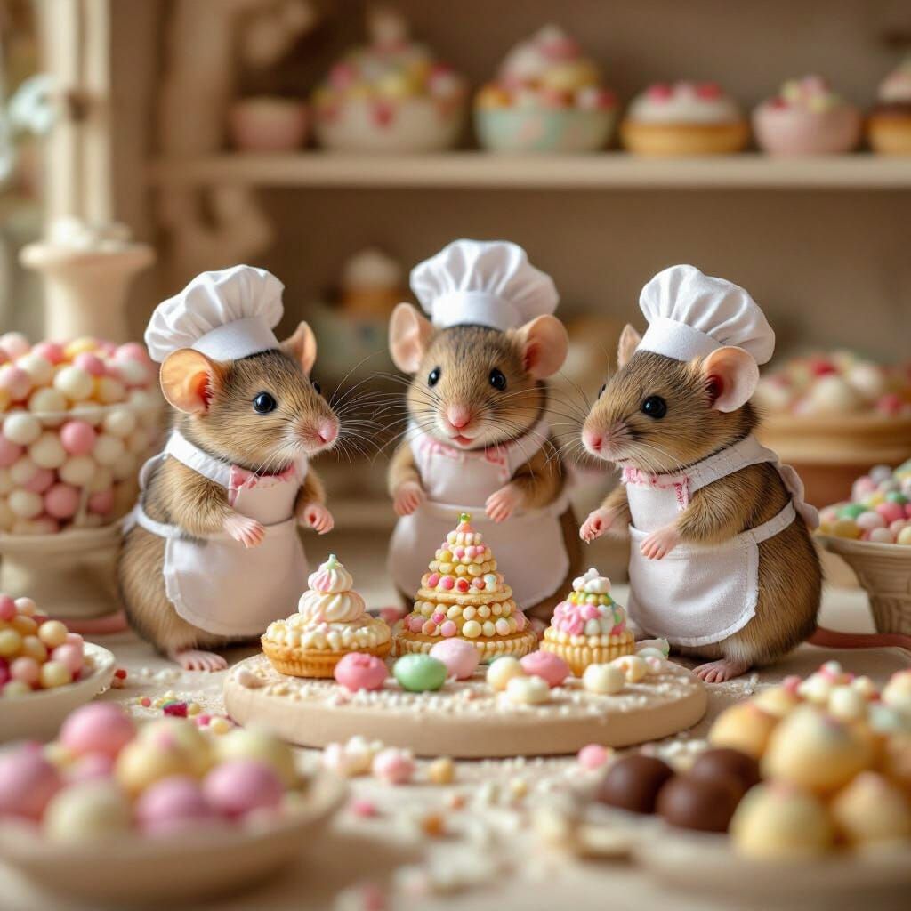Mice Construct Candy Muqarnas in Cozy Bakery