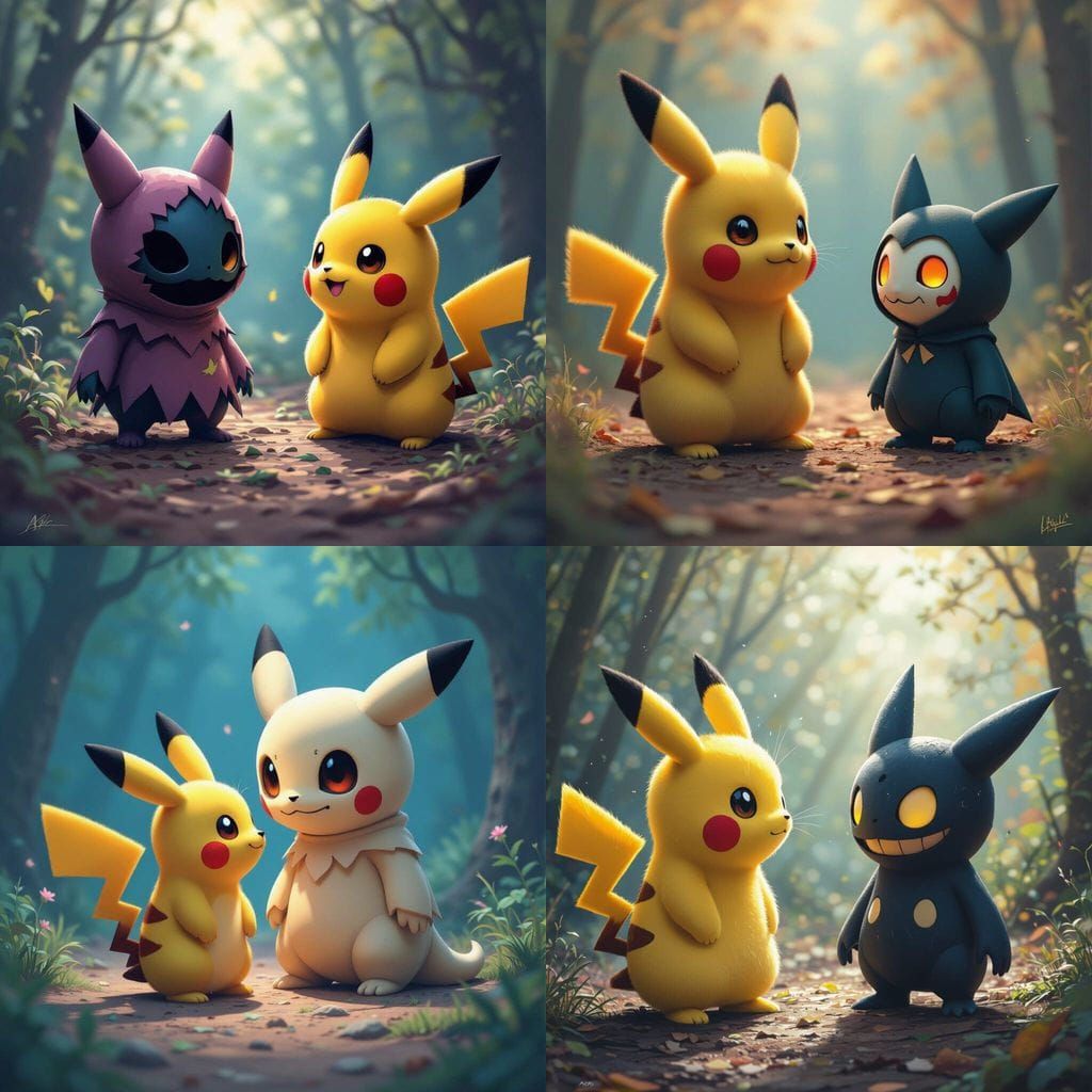 Pikachu Encounters Mimikyu Unmasked in Fantasy Art
