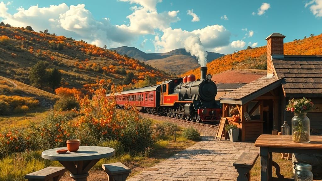Steam Train Journey Through Orange Valley: Atmospheric Reali...