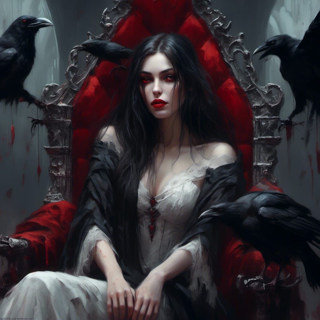 Sensual Witch Queen on Throne in Macabre Style