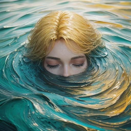 Expressionist Oil Painting: Serene Woman in Water