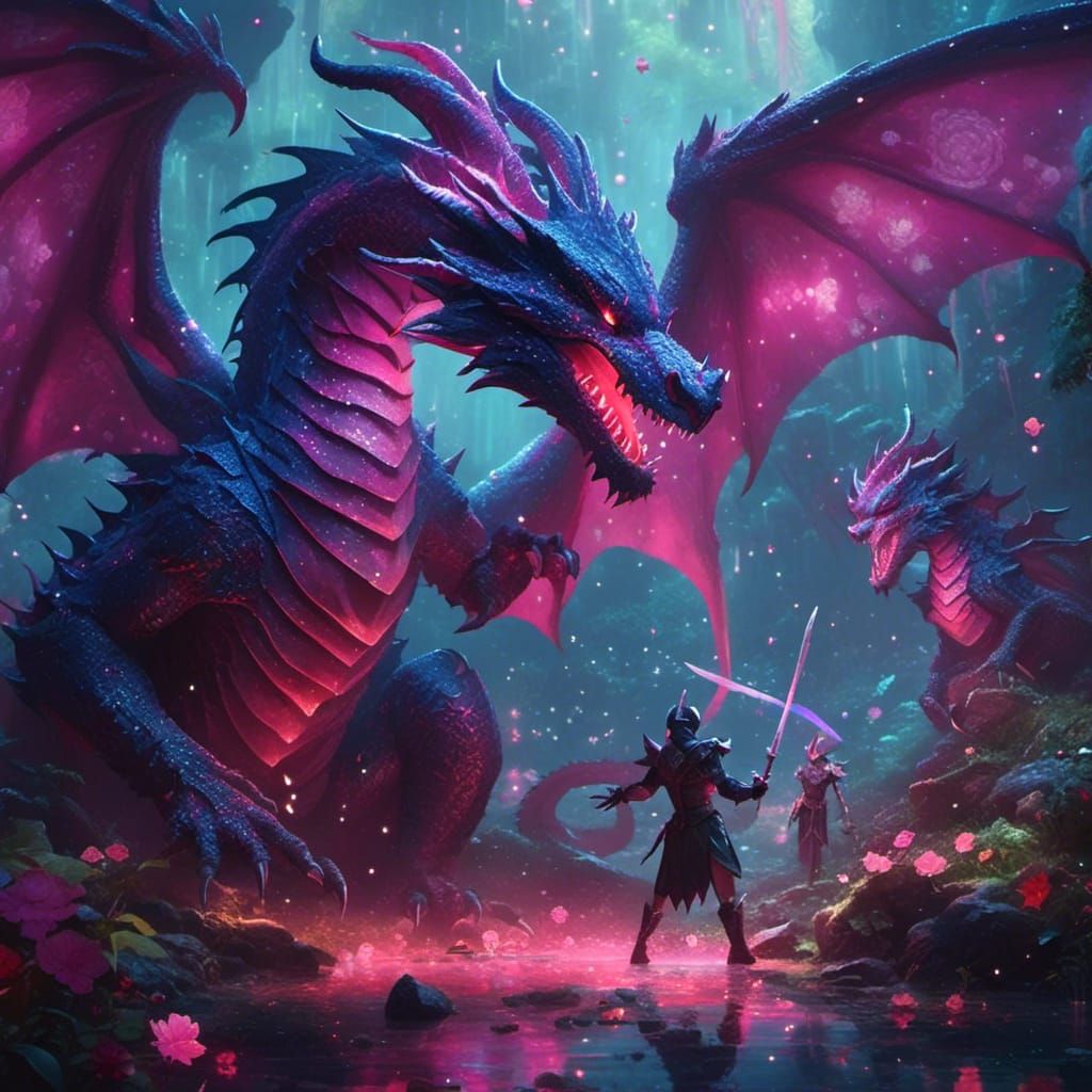 Epic Dragon Battle in Dark Fantasy Style