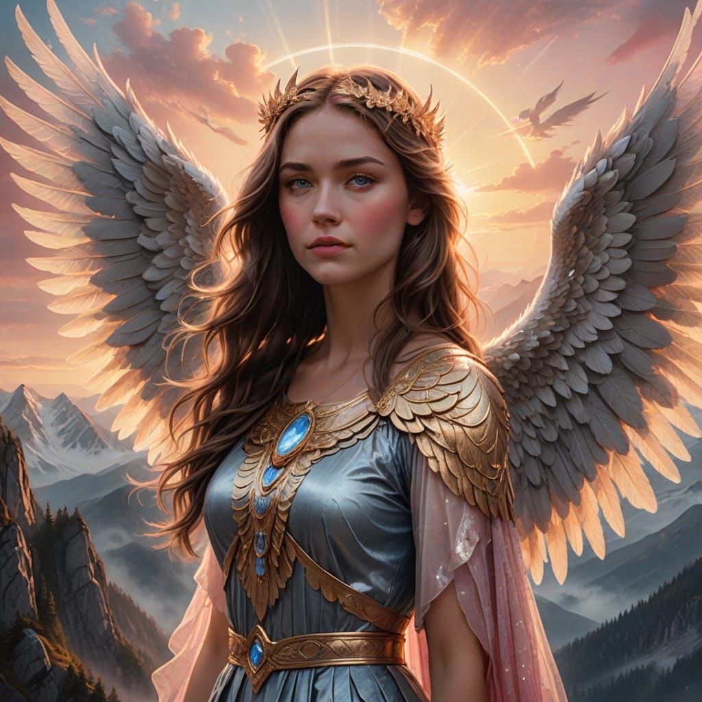 Radiant Angel on Misty Mountain Peak
