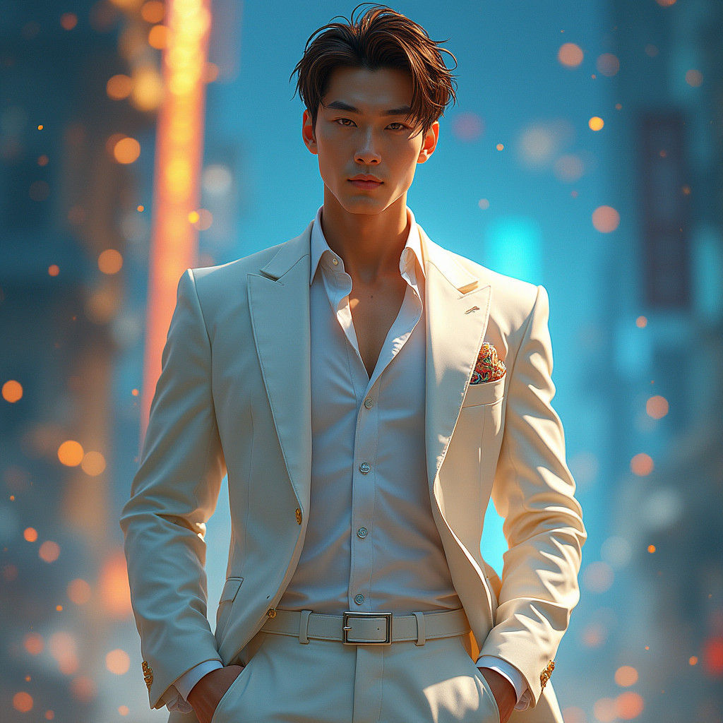 Stylish Man in White Suit, Dreamlike Matte Painting