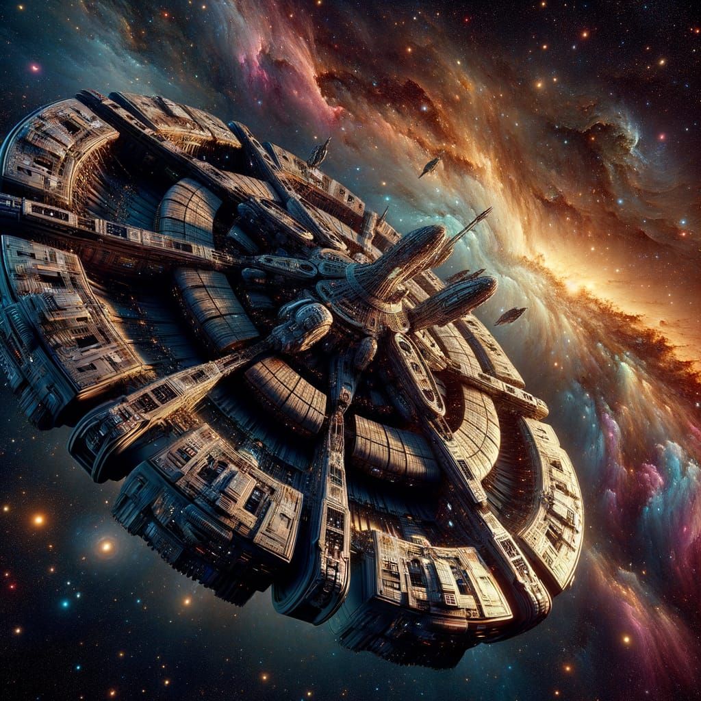 Hyperrealistic Sci-Fi Spaceship in Vast Galaxy