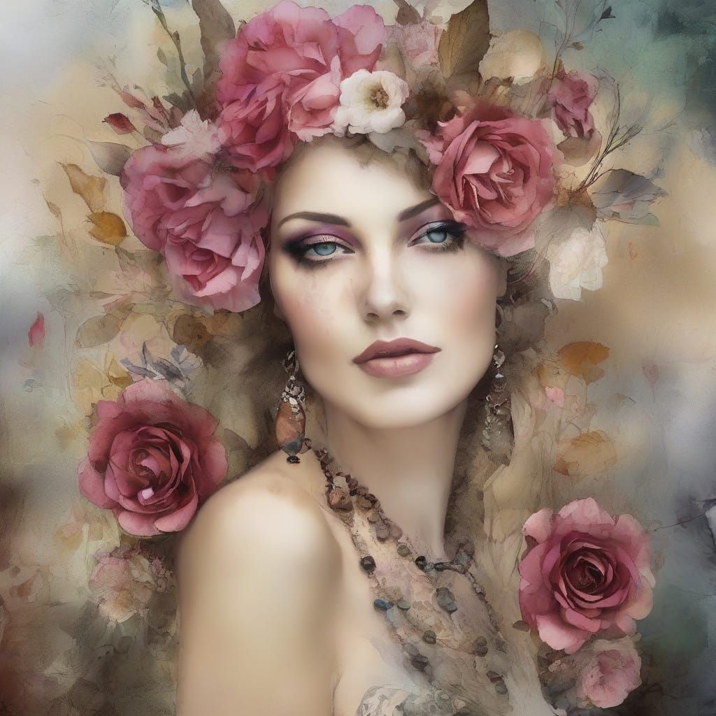 Bohemian Gypsy Woman in Elegant Digital Art
