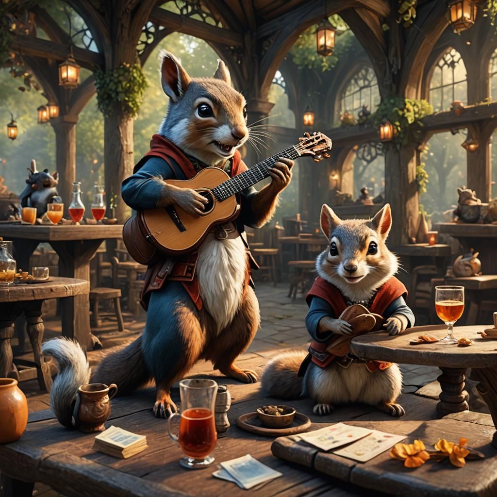 Squirrel Bard in Woodland Inn: Fantasy Concept Art