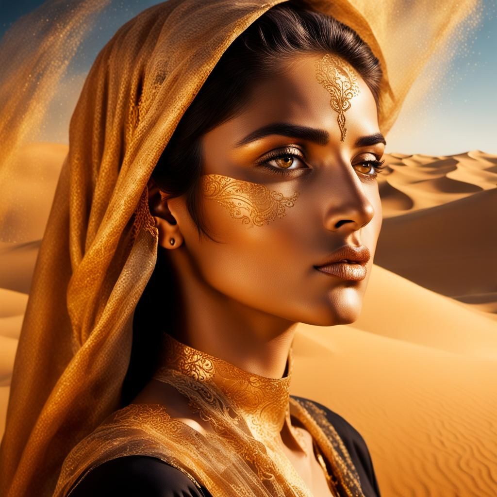 Double Exposure: Middle-Eastern Woman and Desert Storm