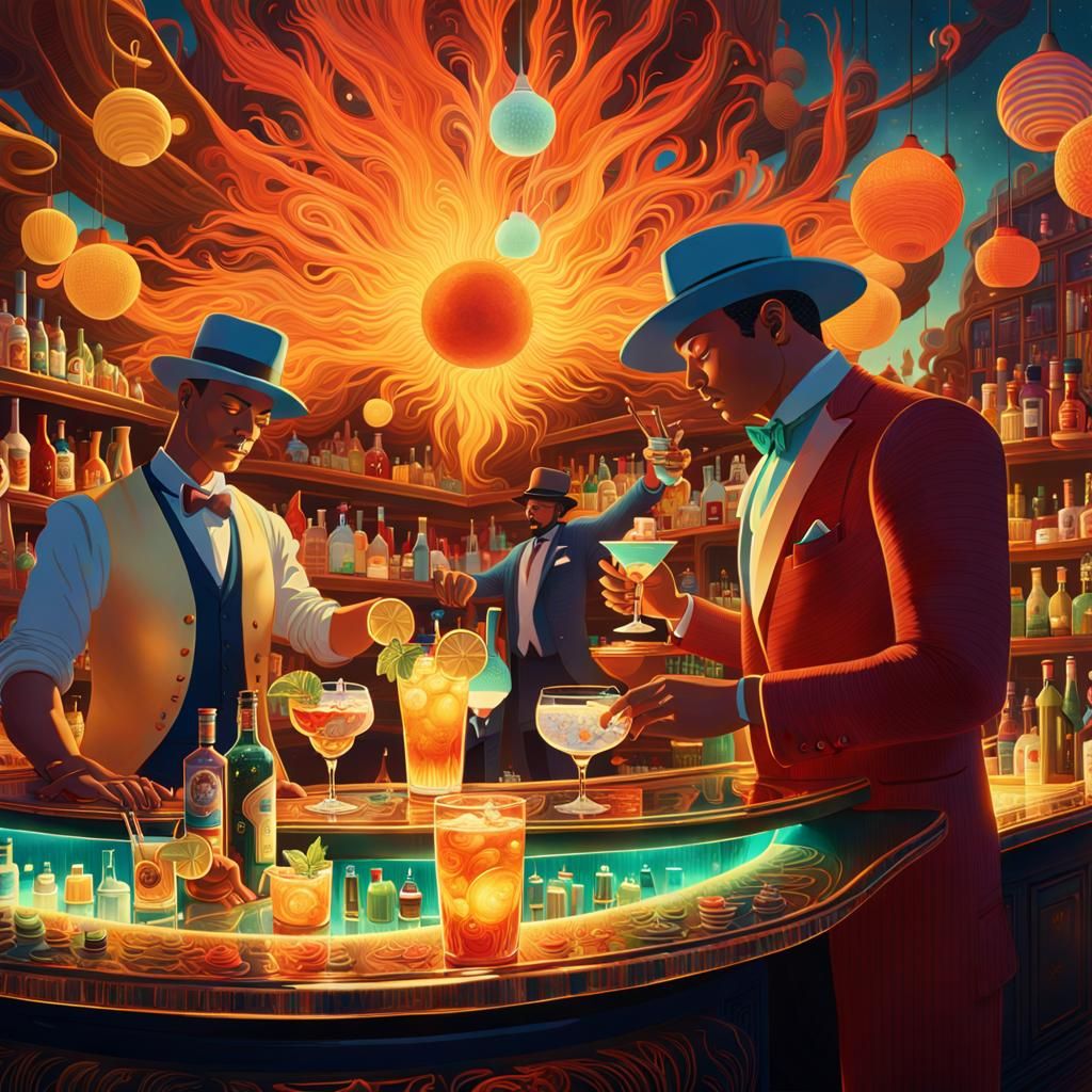 Surreal Cocktails in Sun and Moon Lit Bar