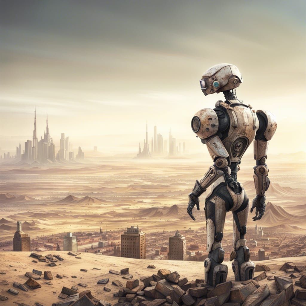 Desert Wasteland Wanderer with Robotic Arms