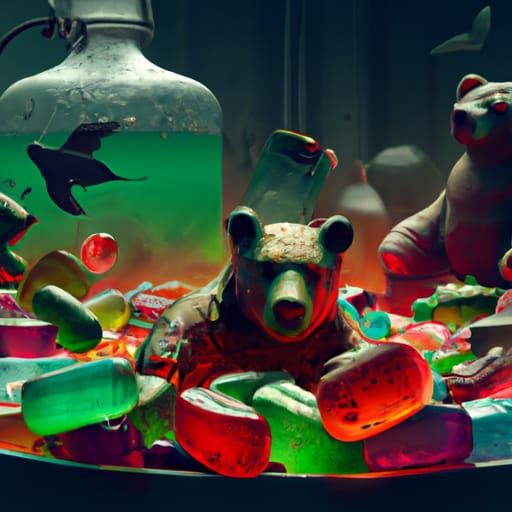 Gummy Bears in Vodka and Gin: Digital Matte Painting