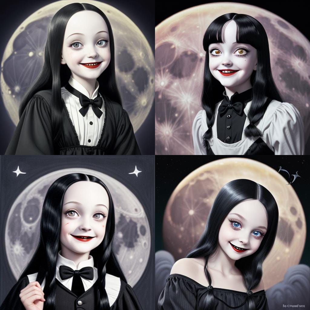 Wednesday Addams Smiling at the Moon