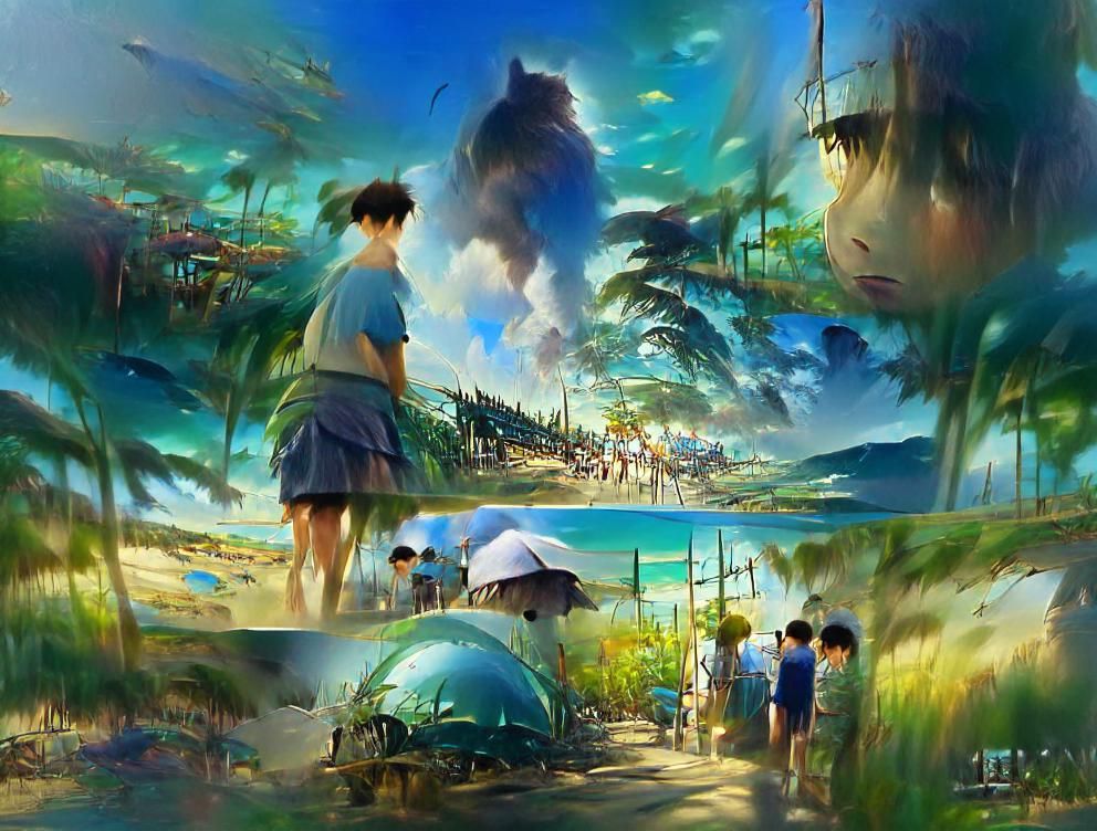 Tropical Beach in Anime Style
