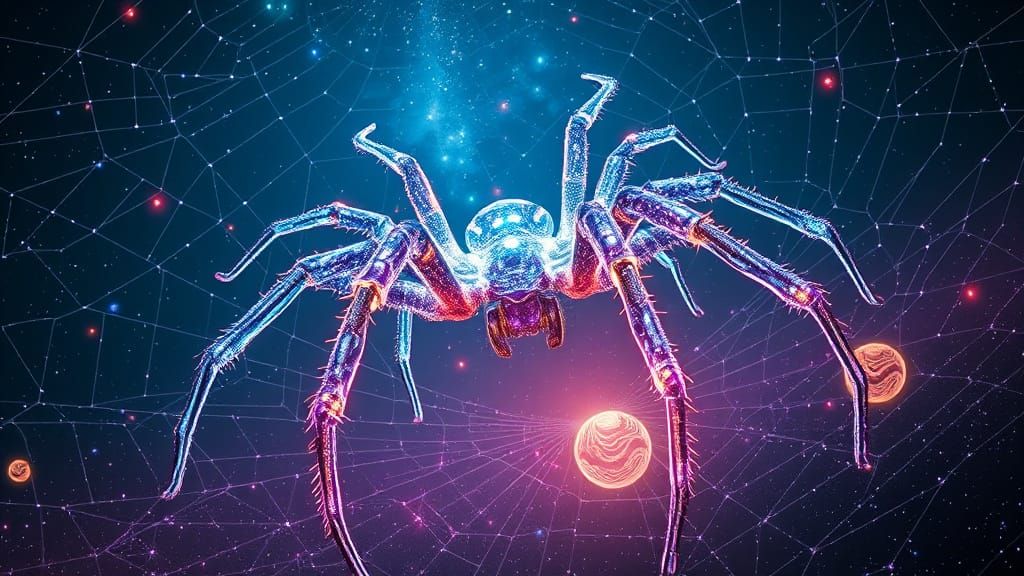 Sapphire Cosmic Spider Weaves Stellar Tapestry
