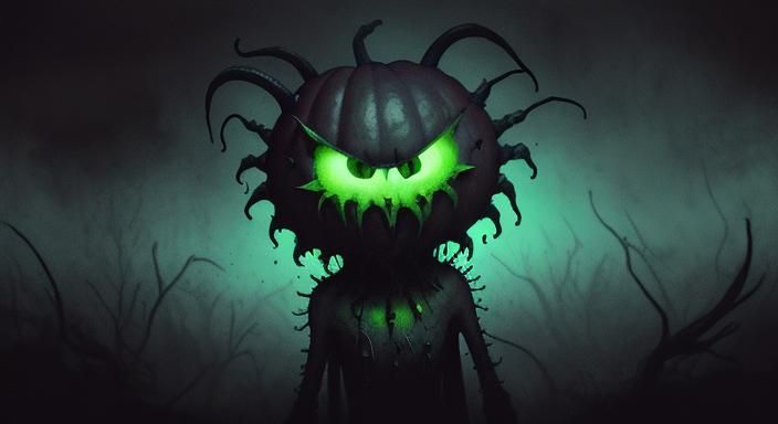 Grotesque Pumpkin Monster in Dark Pop Art Style