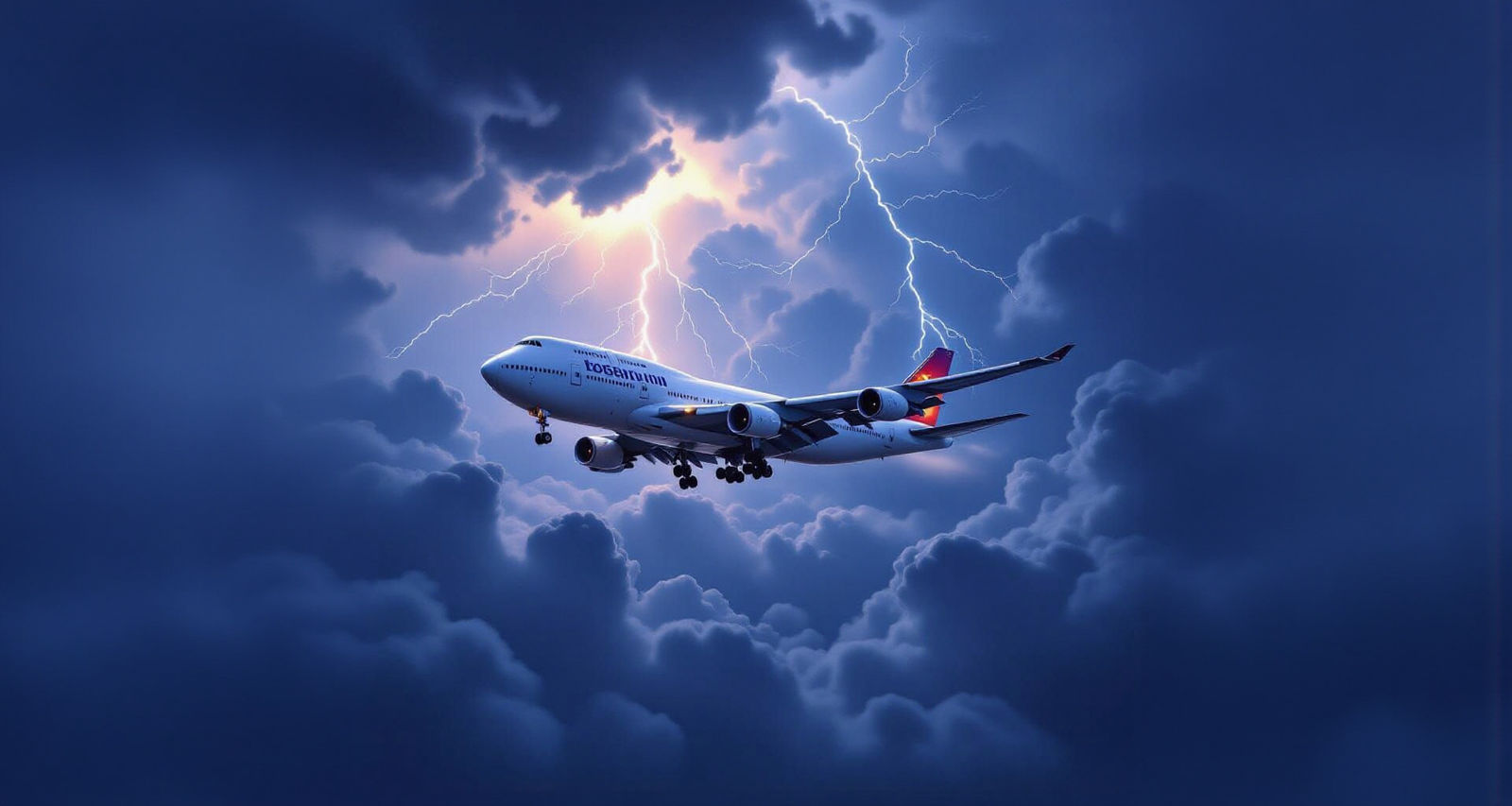 Boeing 747 in Stormy Skies
