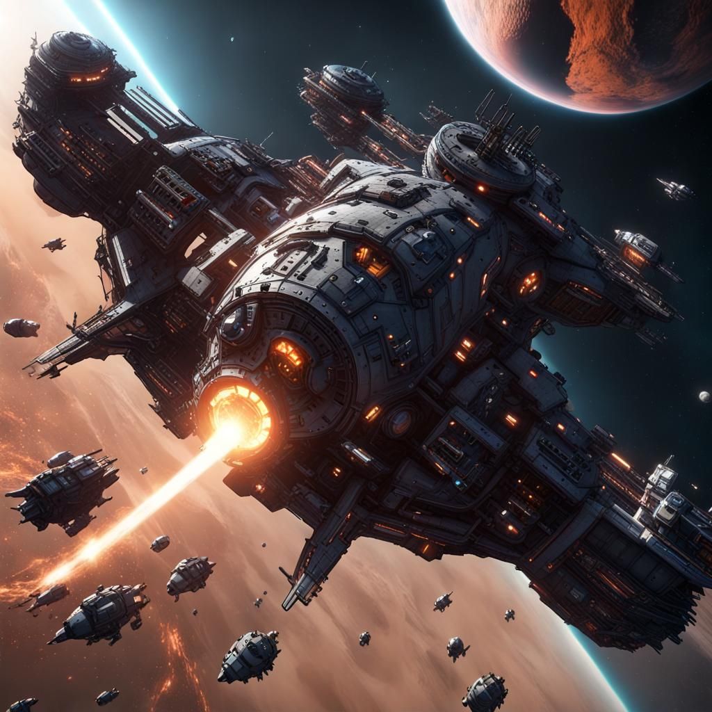 Space Pirate Fleet Soaring Through Asteroid Field