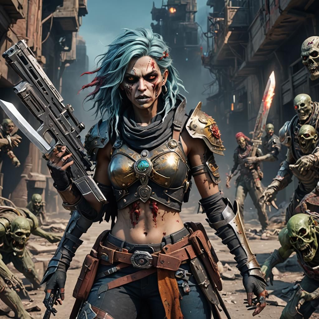 Zombie Warrior with Sword and Gun: 3D Concept Art