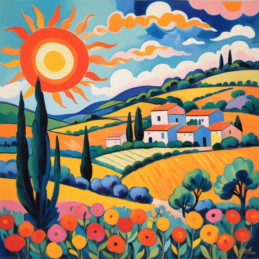 Vibrant Provence Landscape with Bold, Joyful Colors