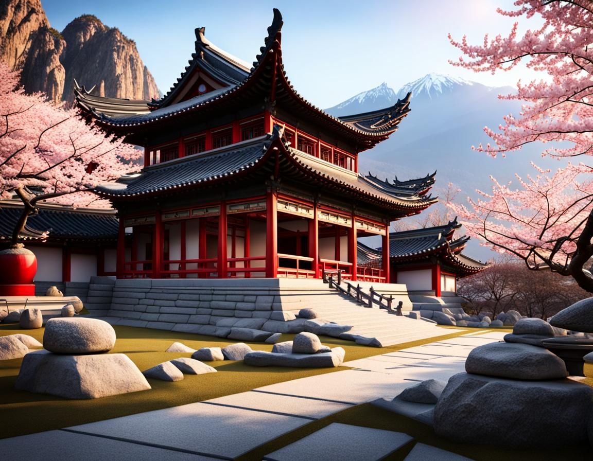 Serene Chinese Temple Garden Scene