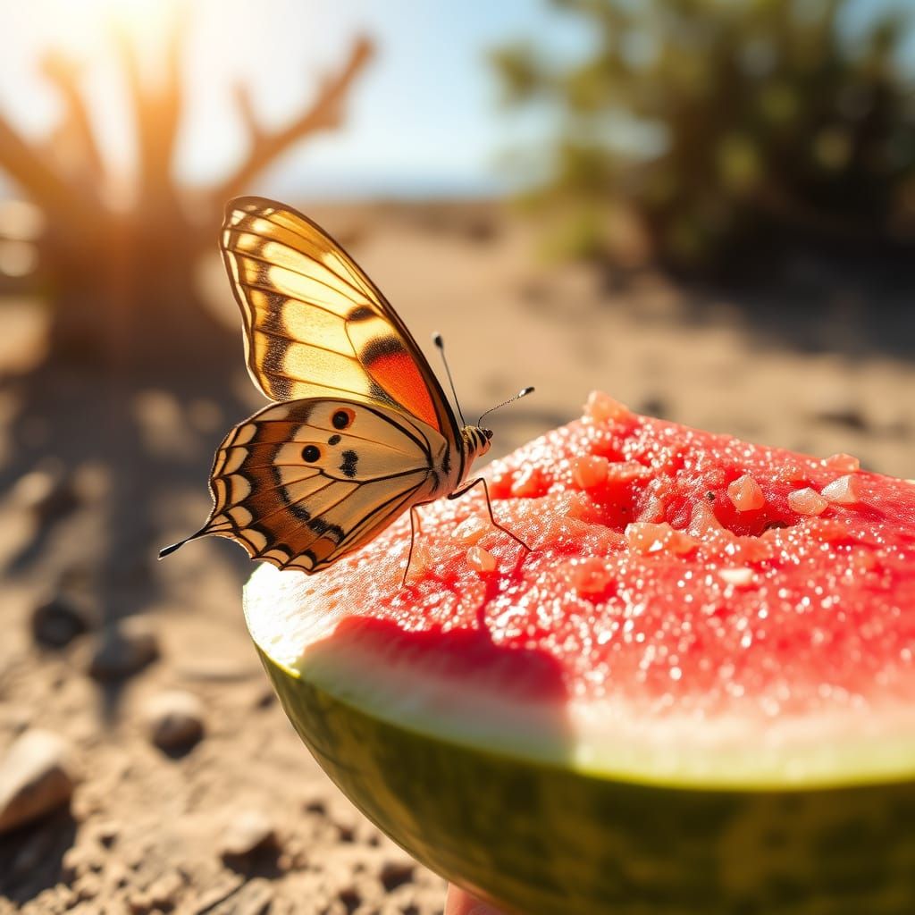 Desert Butterfly Savoring Watermelon in the Warm Sunlight