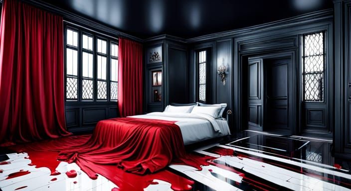 Horror Bedroom in Anime Visual Novel Style