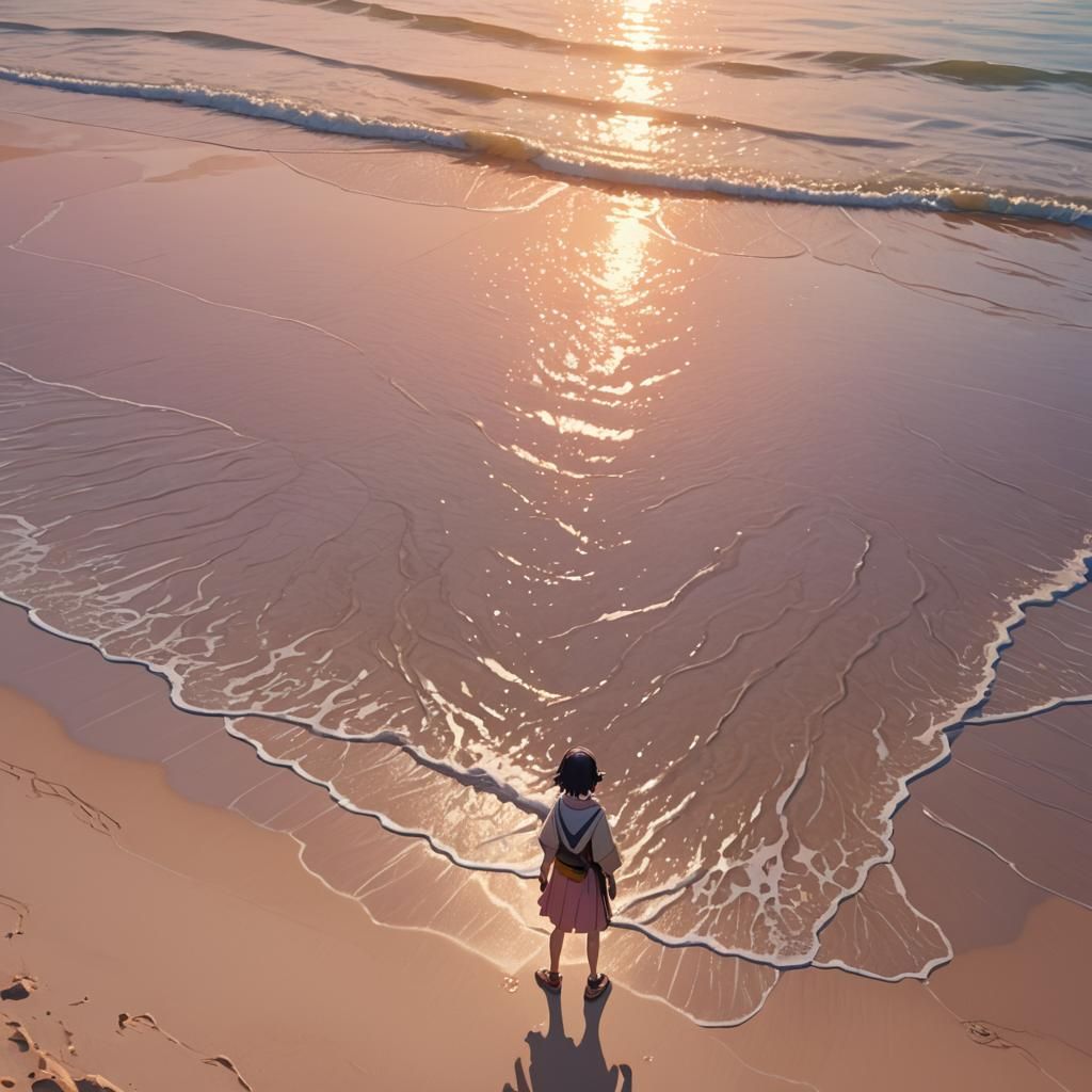 Anime Beach Sunset in 3D Digital Art