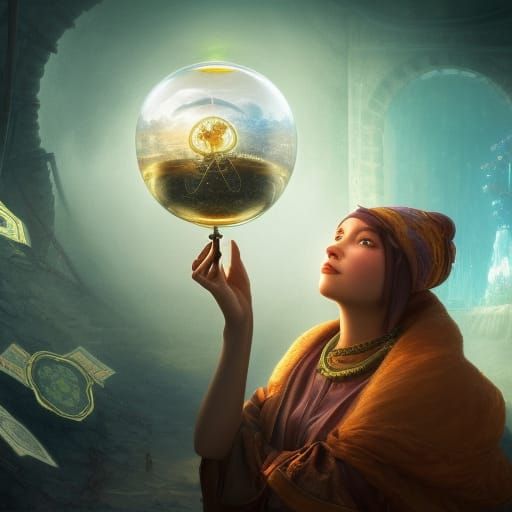 Future World in Crystal Ball, Fantasy Concept Art