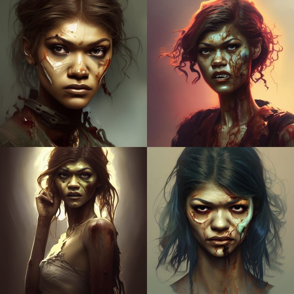Zendaya Zombie Portrait in Post-Apocalyptic Style
