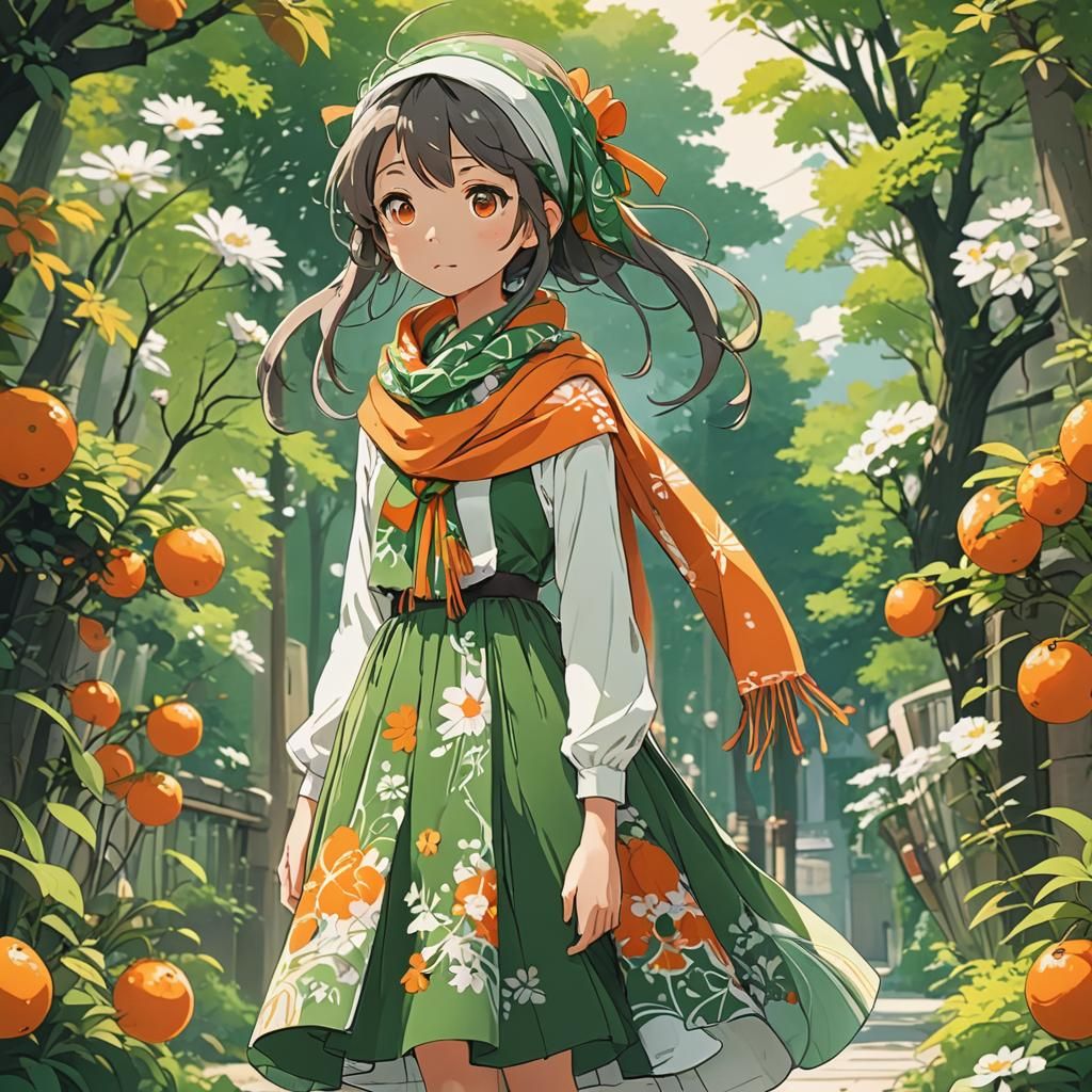 Anime Girl with Scarf in Studio Ghibli Style
