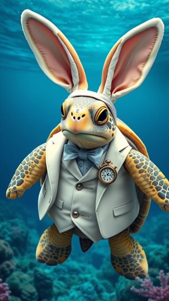 Whimsical White Rabbit Turtle in Fantastical Oceanic Wonderl...