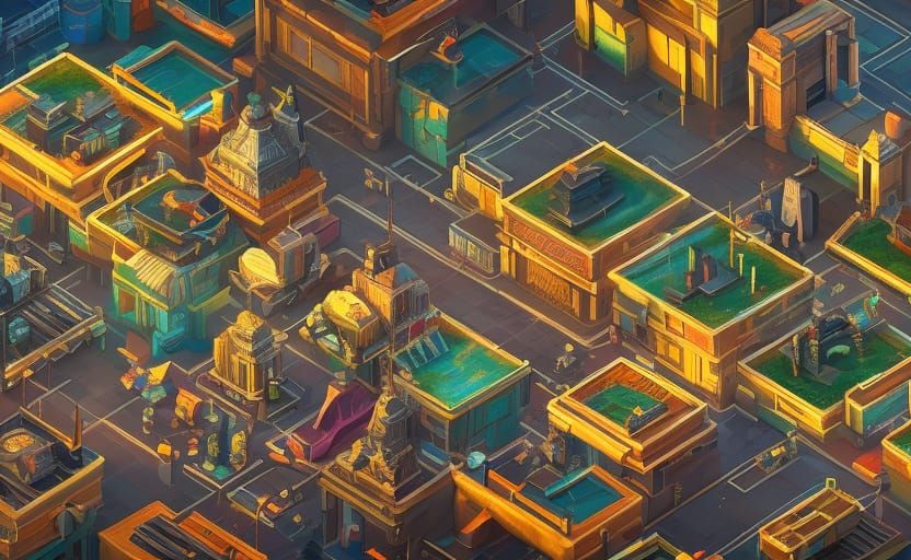 Isometric Dystopian Town in Detailed Matte Painting Style