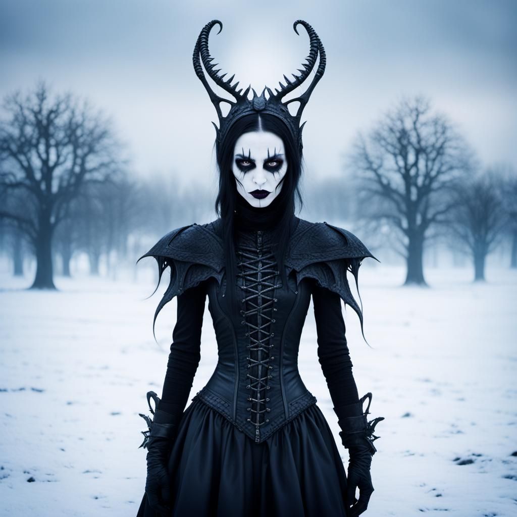 Gothic Alien Girl in Winter, Tim Burton Style