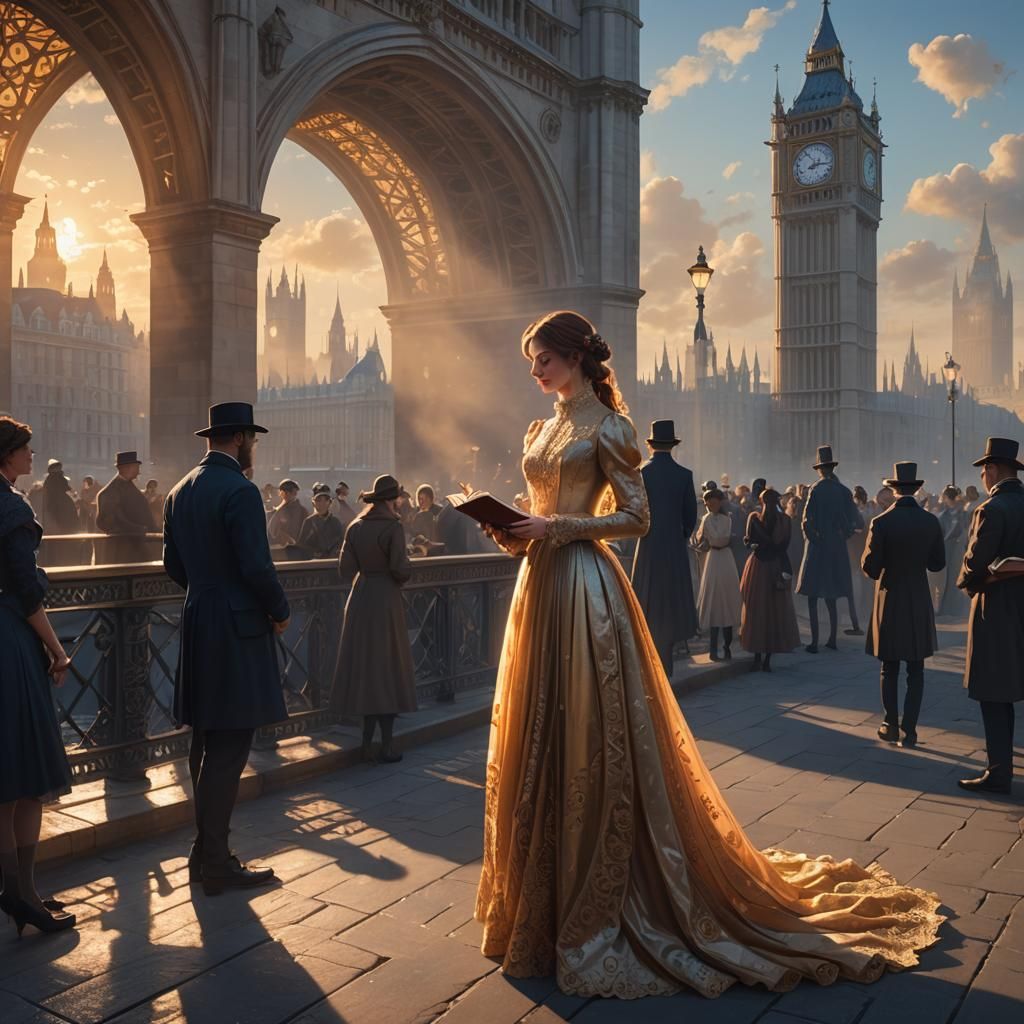 Victorian Girl Recites Poetry on London Bridge