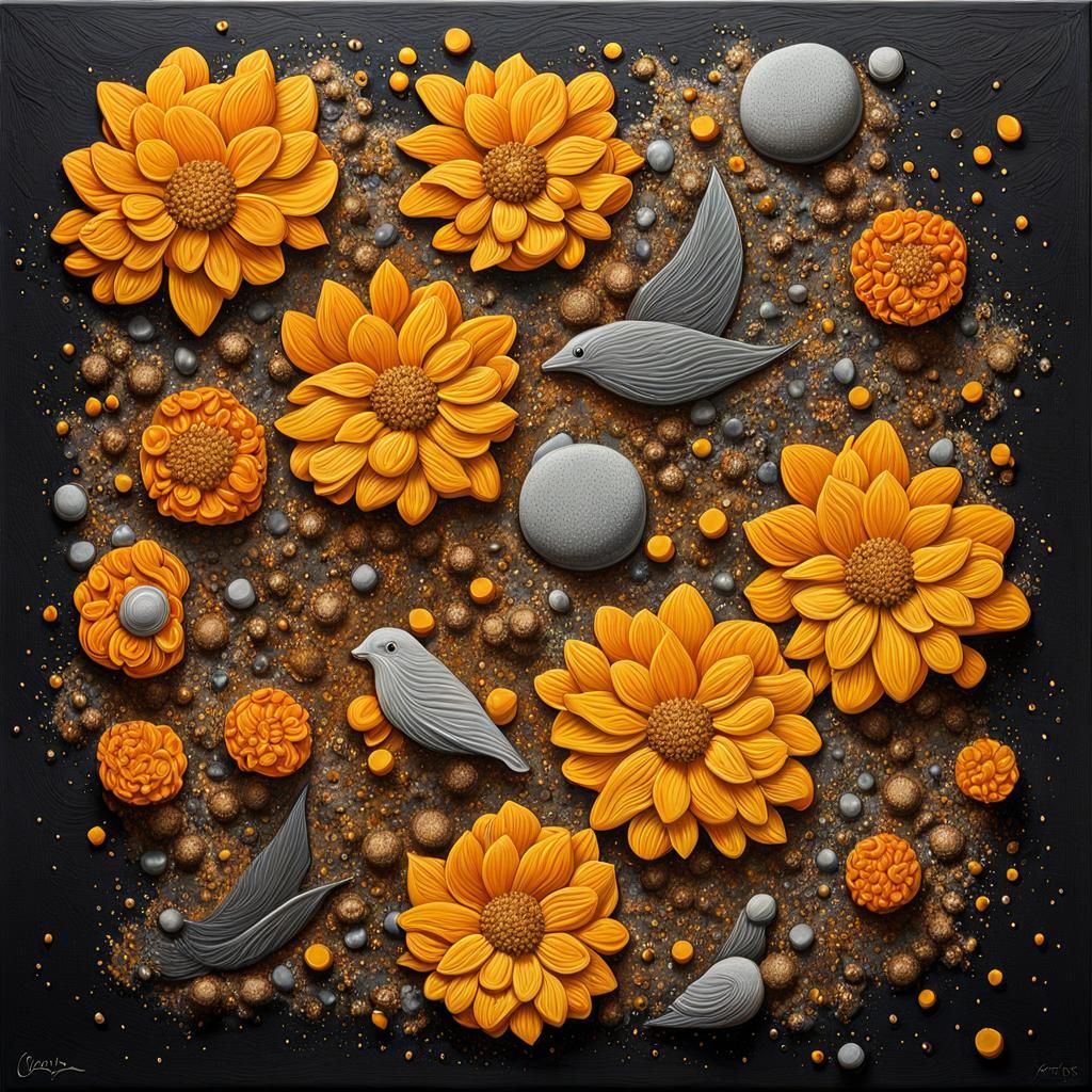 ",,Marigold, mourning dove“. Surreal Oil Painting on canvas....