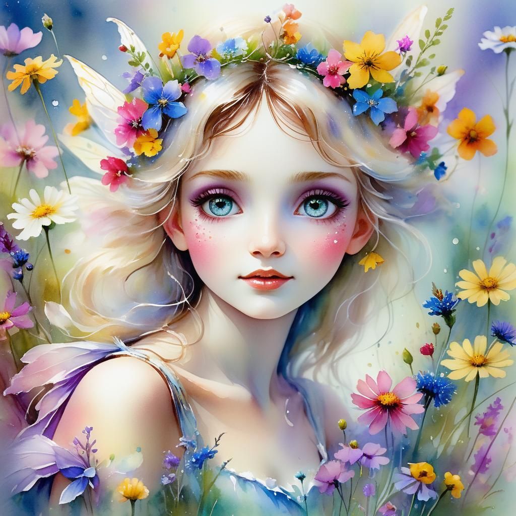 Flower Fairy Princess in Watercolour Style