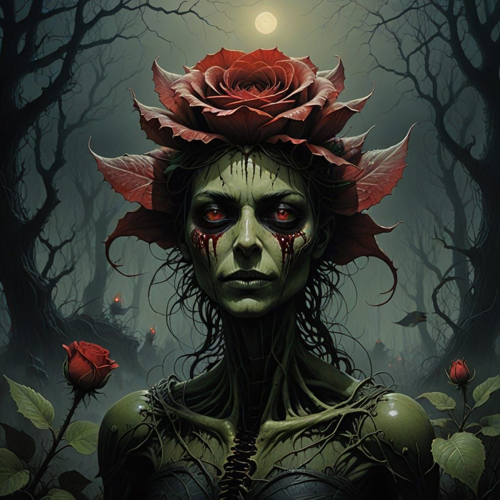 Dark Gothic Botanical Illustration of a Sinister Venus Fly T...