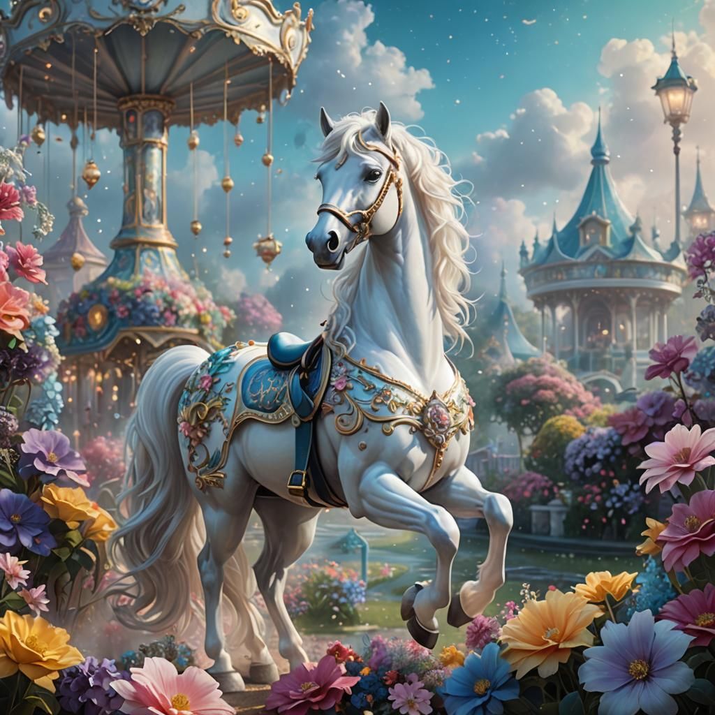Magical Carousel Horse with Flowered Mane