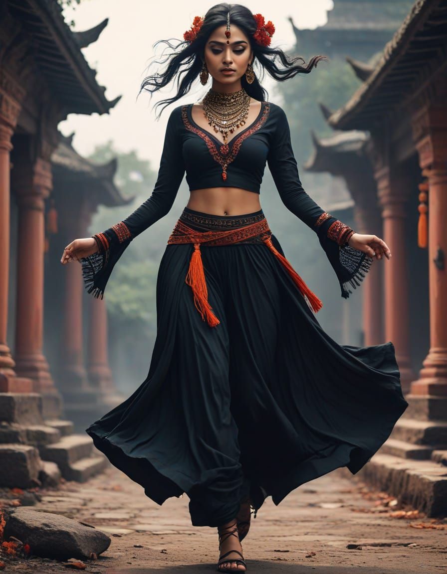 Joyful girl dances where shadows meet light