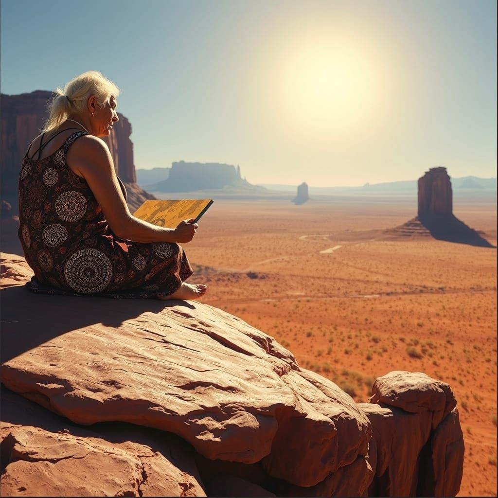 Elderly Woman Paints Traditional Dreamtime Story in the Dese...