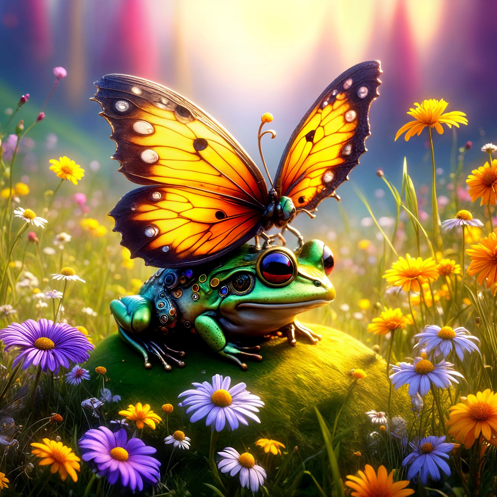 Butterfly and Frog Portrait in 3D Rendering