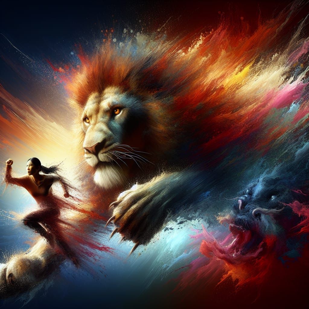 Hyperrealistic Lion Chase Concept Art